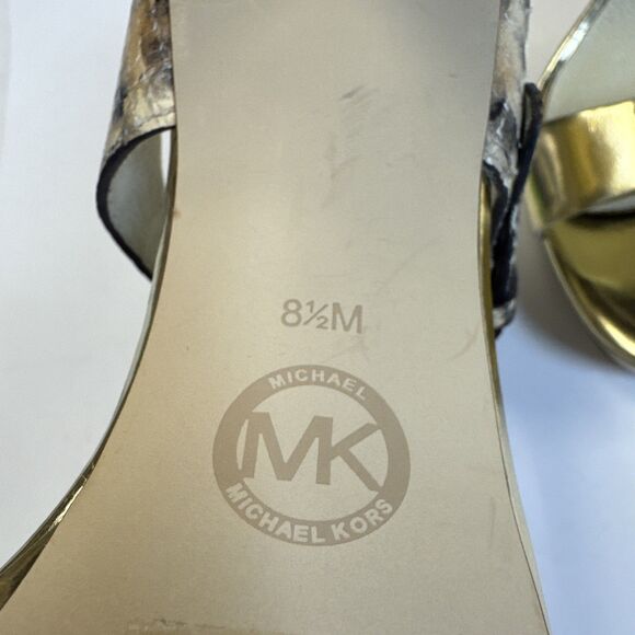 Michael Kors Odessa Snake Embossed Leather Platform Heel Size 8.5 Gold - Picture 8 of 8